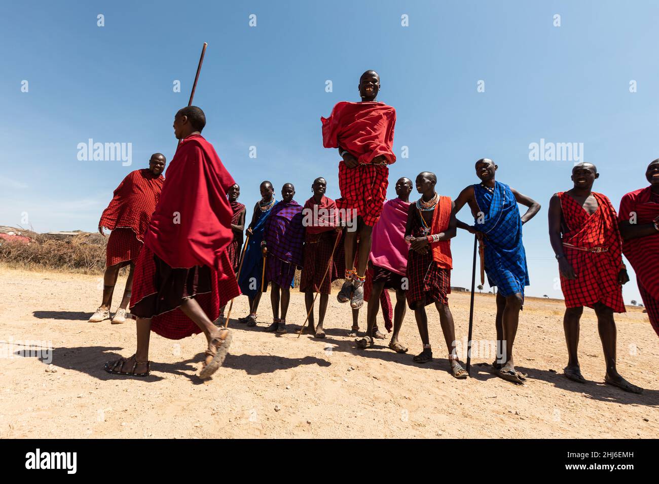 AMBOSELI NATIONAL PARK - SEPTEMBER 17, 2018: The adumu, also known as the jumping dance of Maasai people Stock Photo