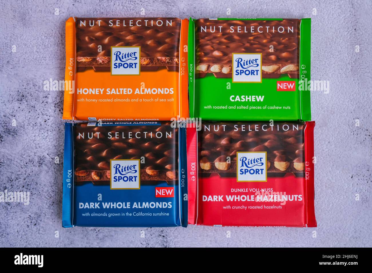 Kiev Ukraine - October 2021 Nut selection Chocolate Ritter Sport bar ...