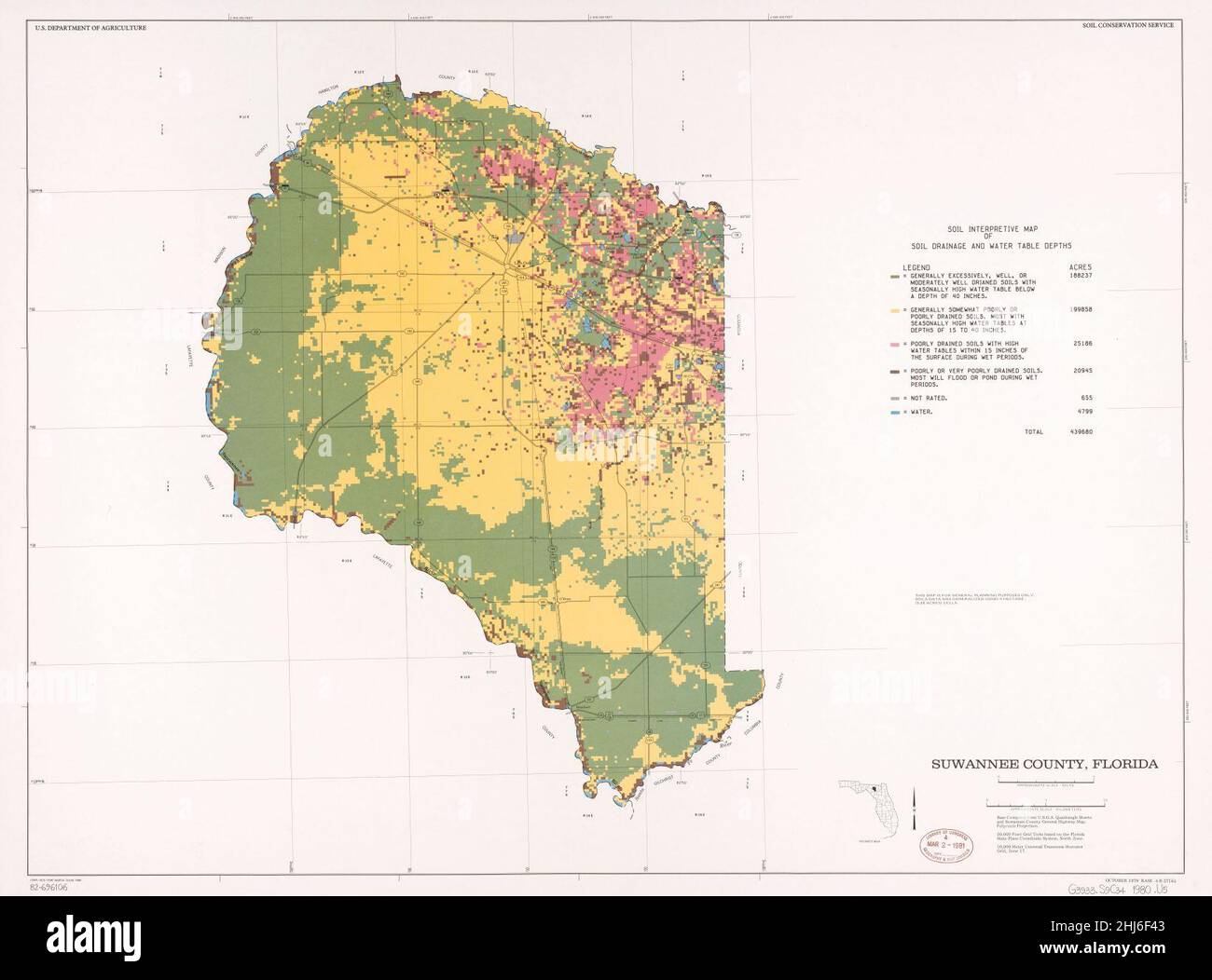 Suwannee County Florida soil - Suwannee County Florida Soil Interpretive Map Of Soil Drainage And Water Table Depths 2HJ6F43 