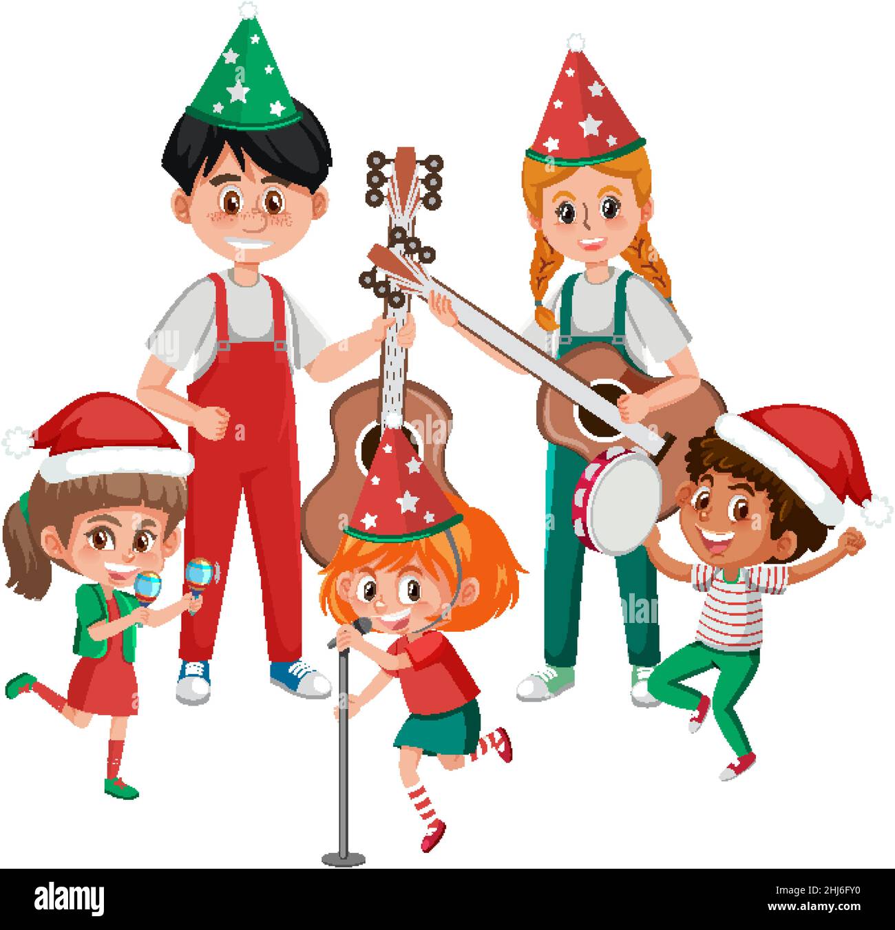 Group of musician playing in Christmas illustration Stock Vector Image ...