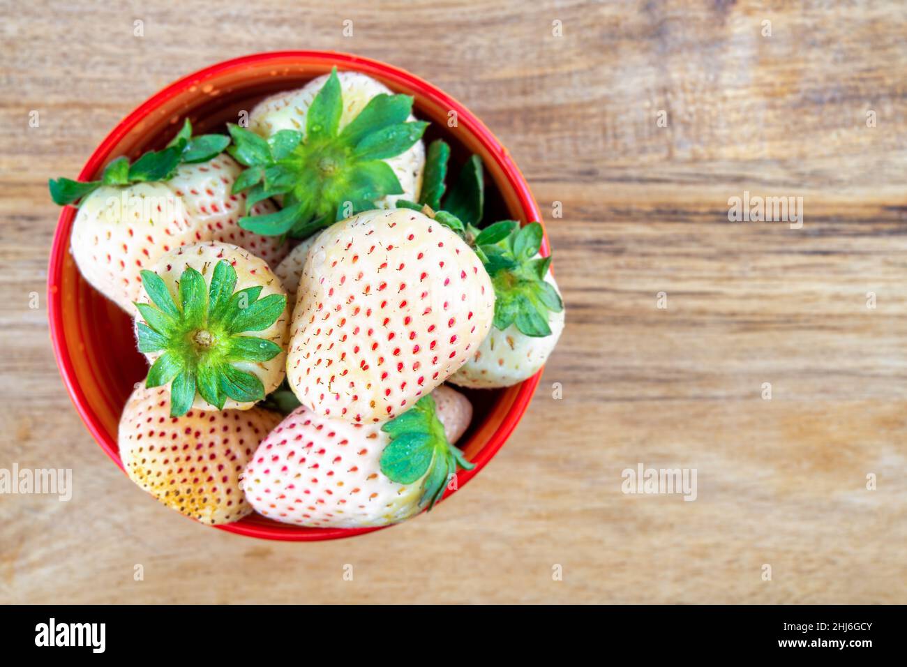 Top-down view of fresh pine berries in a small bowl Stock Photo