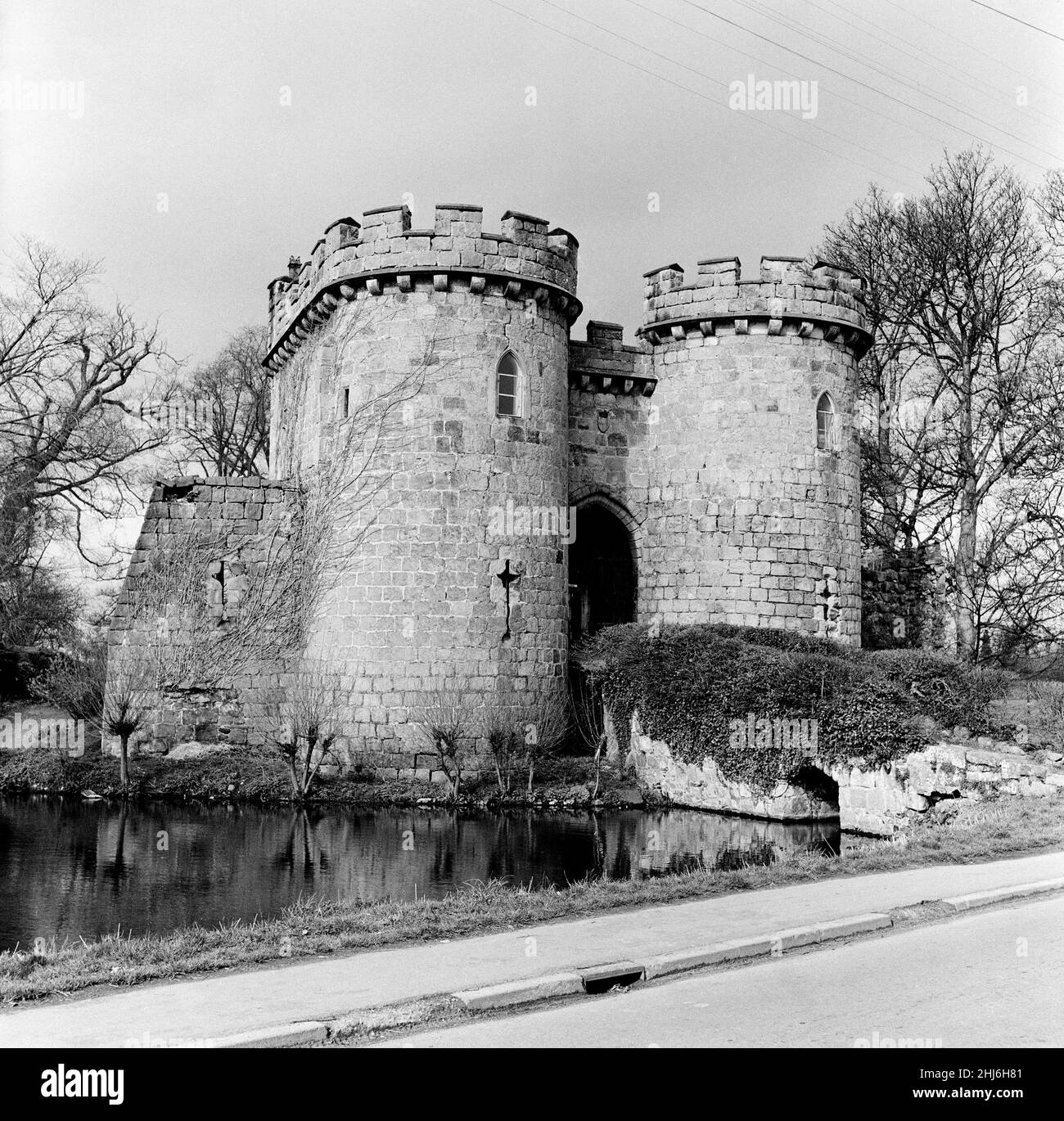 Whittington Castle, Shropshire, which Mrs Lena Jones rents for 10s a week.  26th March 1957. Stock Photo