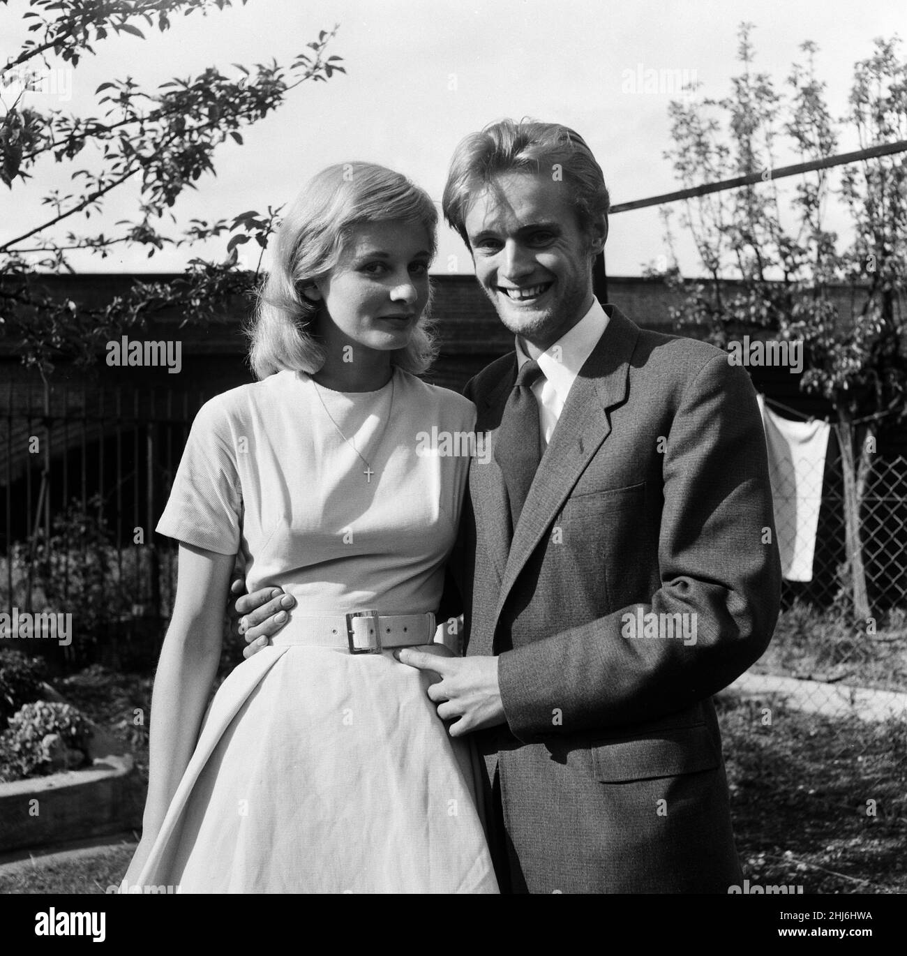 Actress Jill Ireland is pictured with her new husband, actor David McCallum. 12th May 1957. Stock Photo