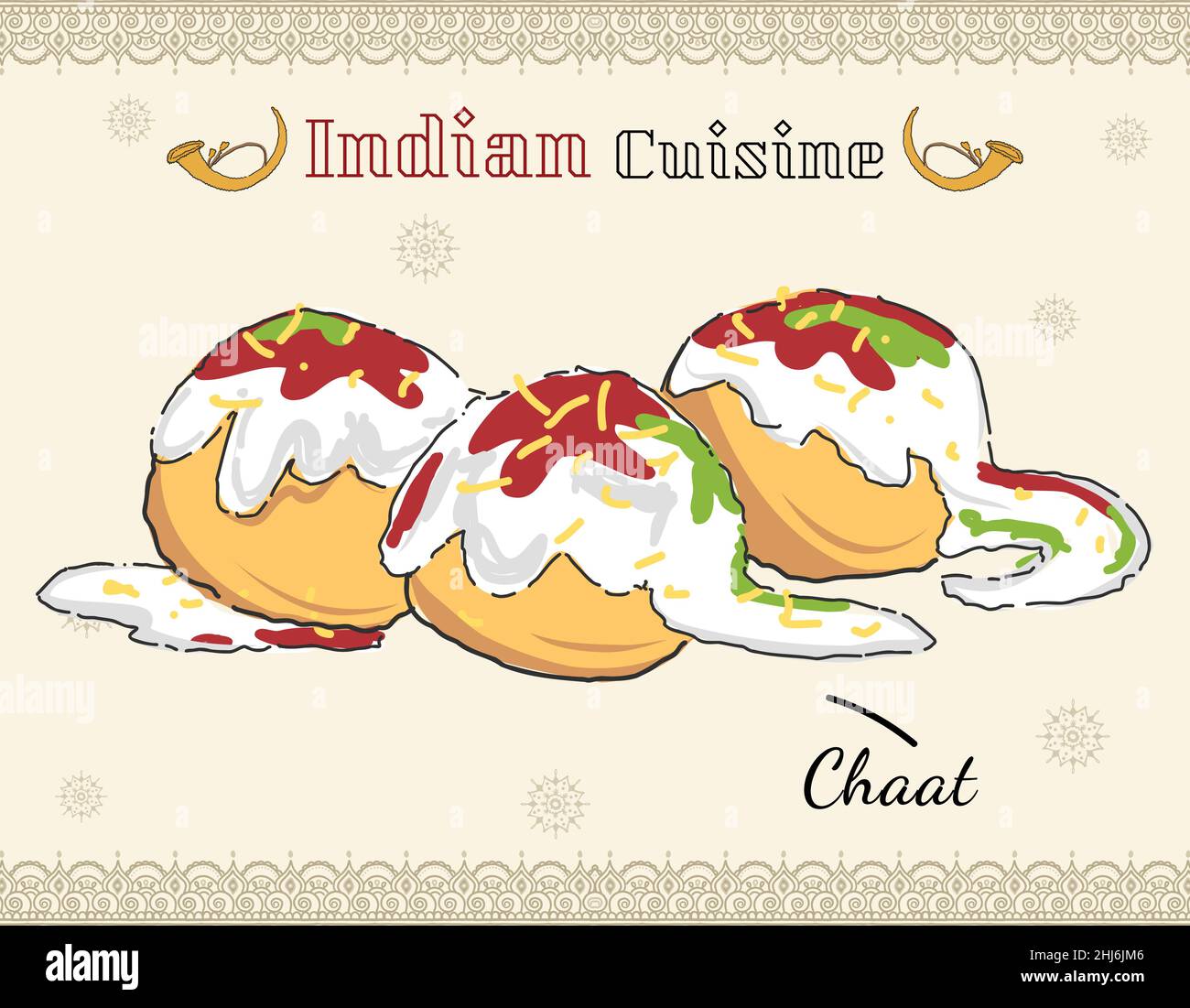 Indian street food, famous chaat. Chaat Pani Puri Sev Puri Dahi Puri Ragda pattice. Spicy and Tangy snacks Stock Vector