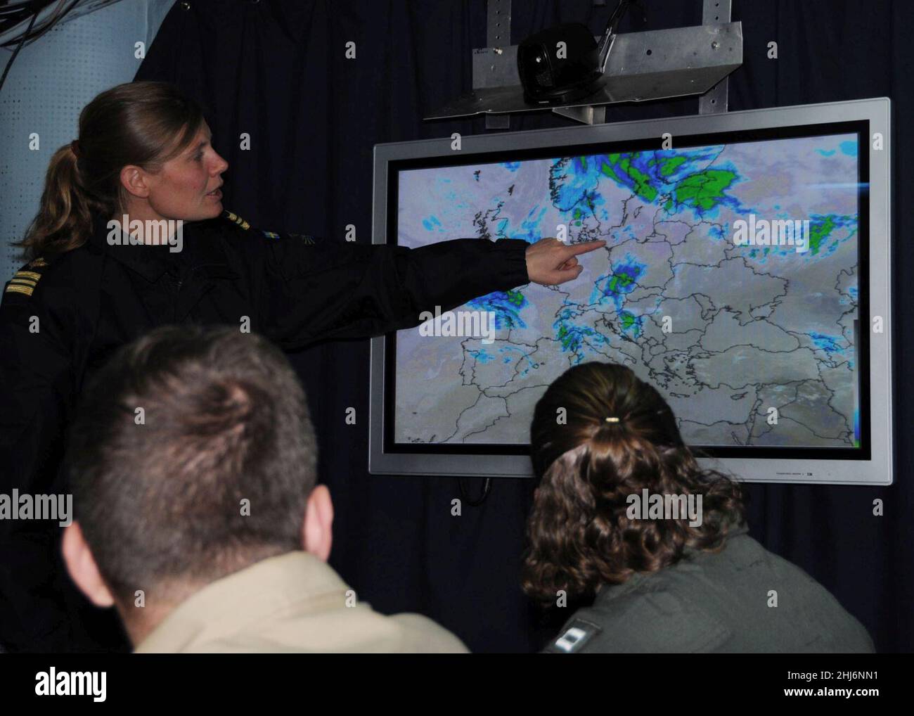 Swedish Weather Forecaster On Board with Baltic operations Stock Photo