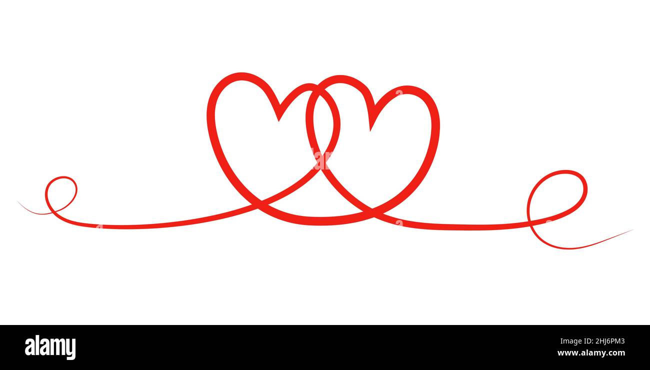 Two beautiful hearts in love in one line, hugging hearts Stock Vector