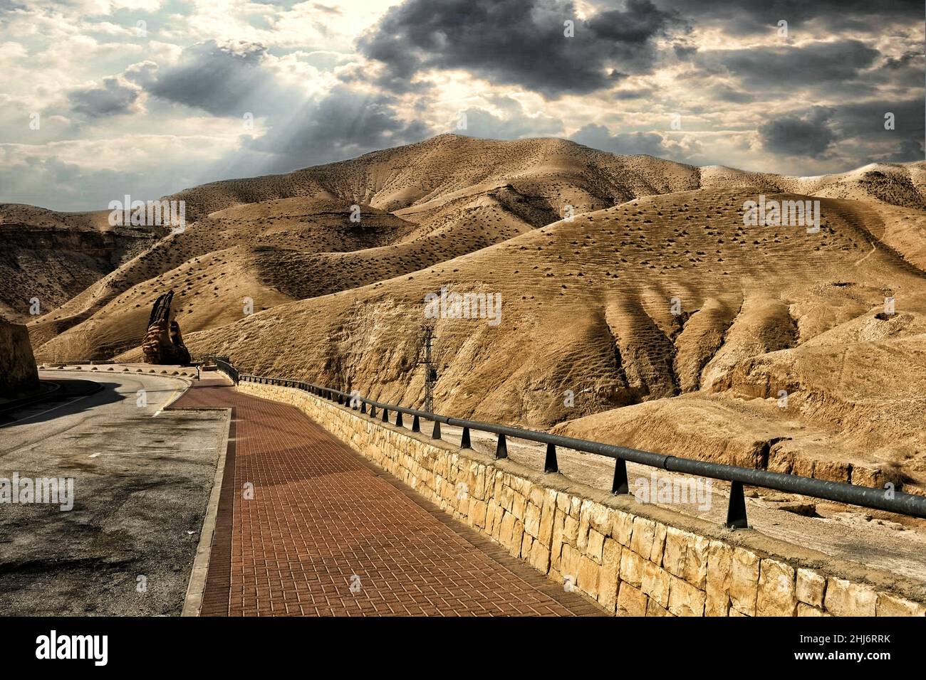 Landscape view of a desert under a blue cloudy sky on a sunny day Stock ...