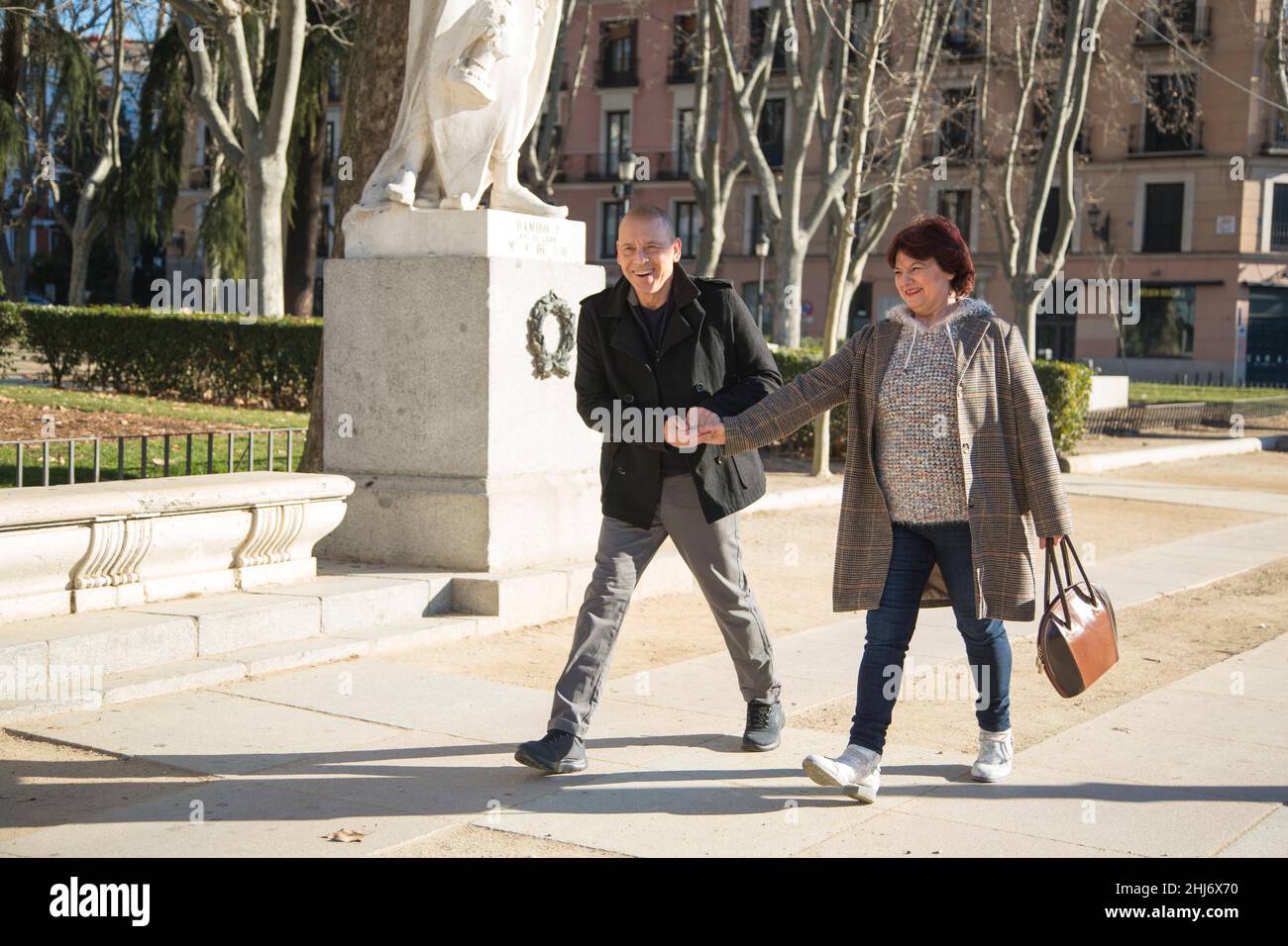 couple man and woman senior caucasian walking happy Stock Photo - Alamy