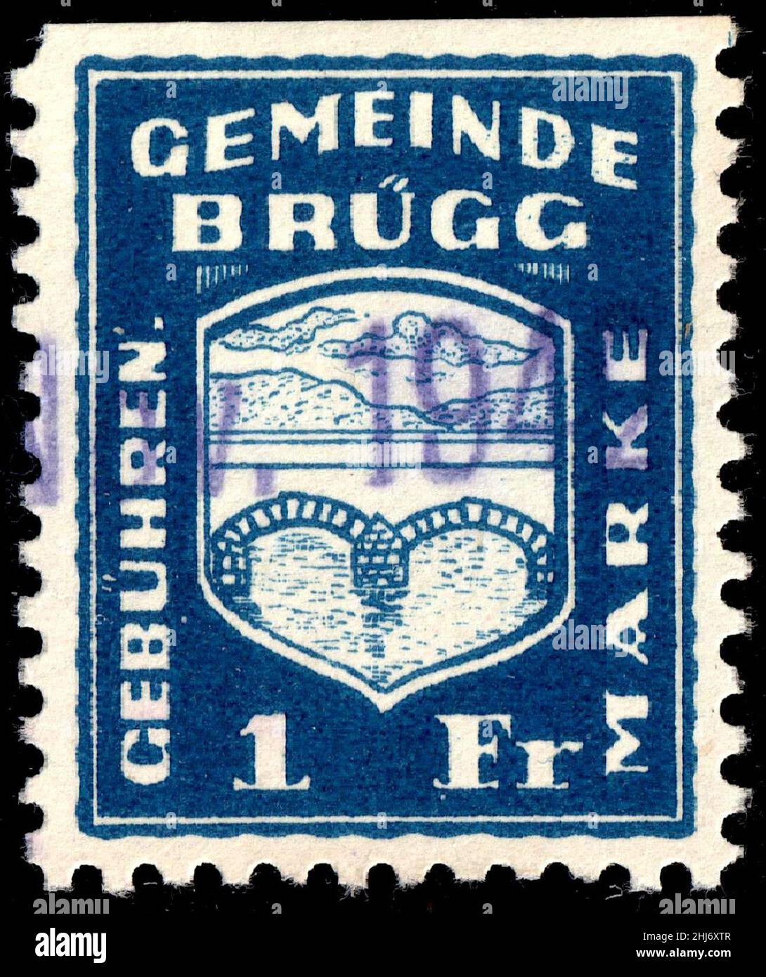 Switzerland Brügg 1935 revenue 1Fr - 6. Stock Photo