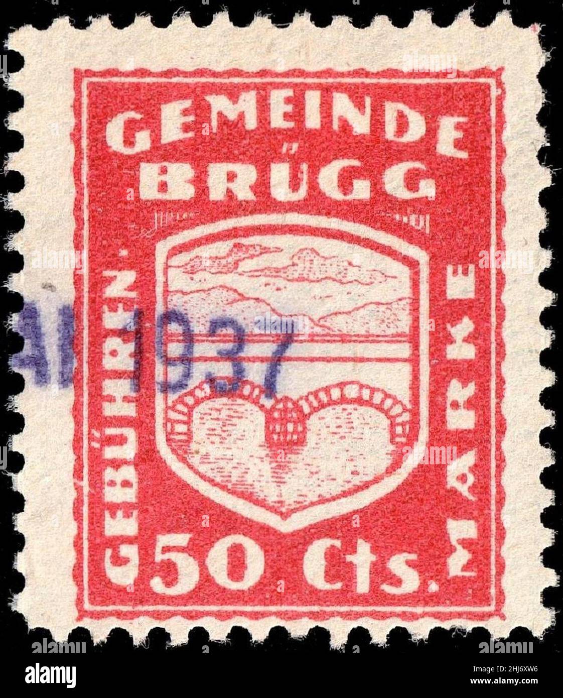 Switzerland Brügg 1935 revenue 50c - 9. Stock Photo