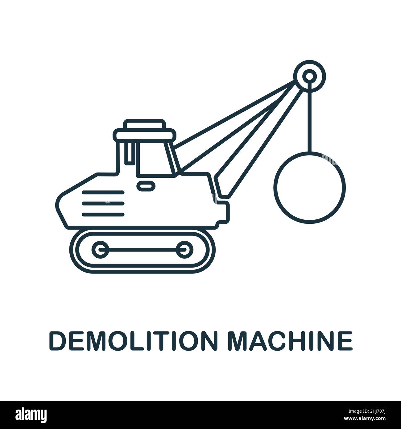 Demolition Machine icon. Line element from machinery collection. Linear Demolition Machine icon sign for web design, infographics and more. Stock Vector