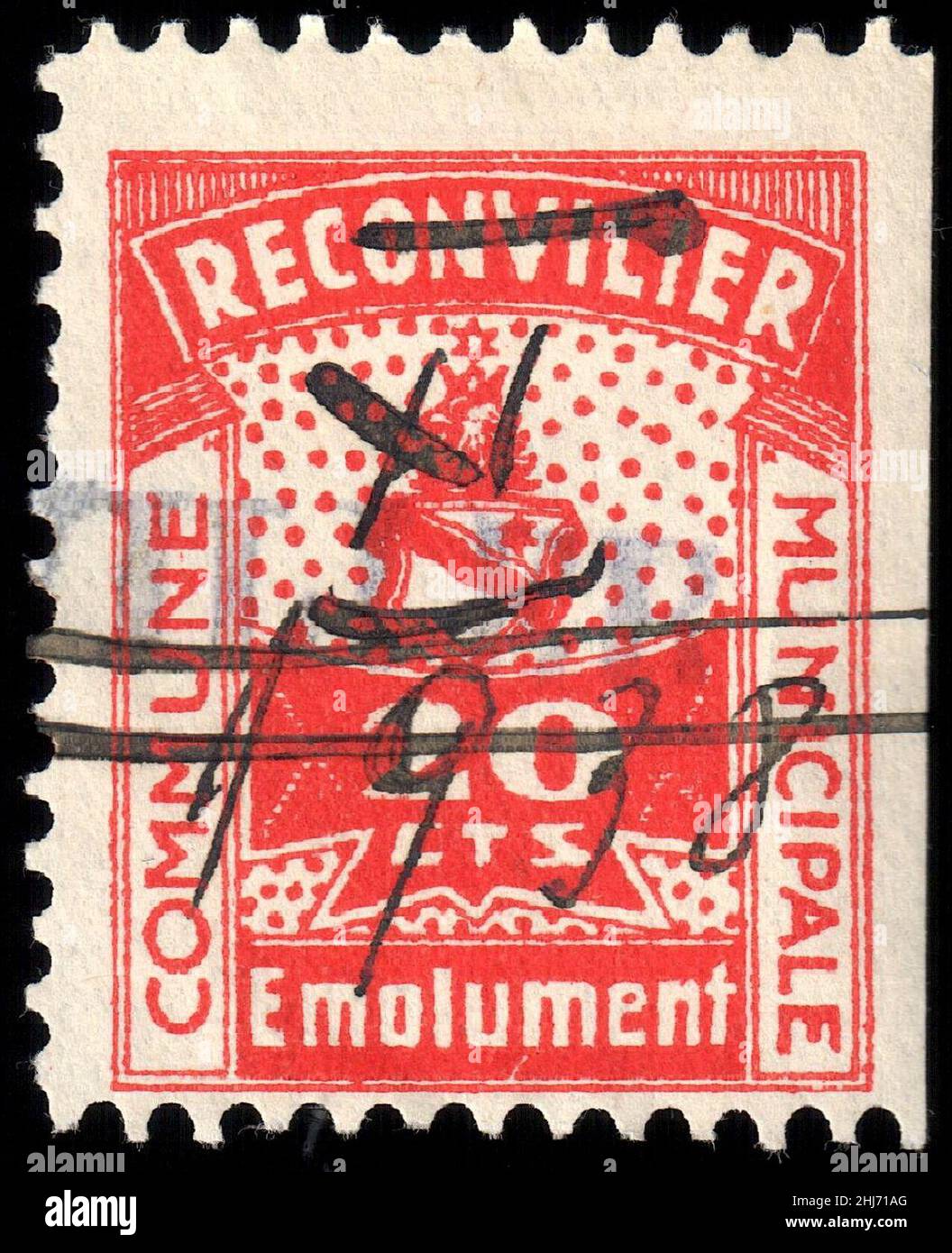 Switzerland Reconvilier 1919 revenue 2 20c - 3a. Stock Photo