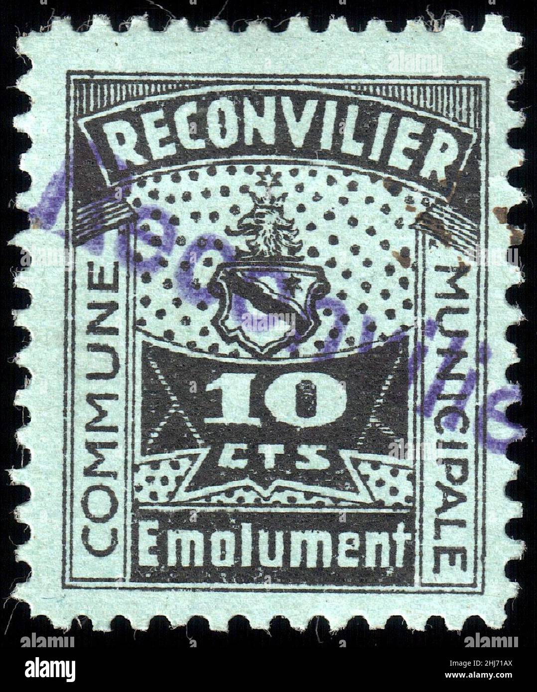 Switzerland Reconvilier 1919 revenue 2 10c - 2. Stock Photo
