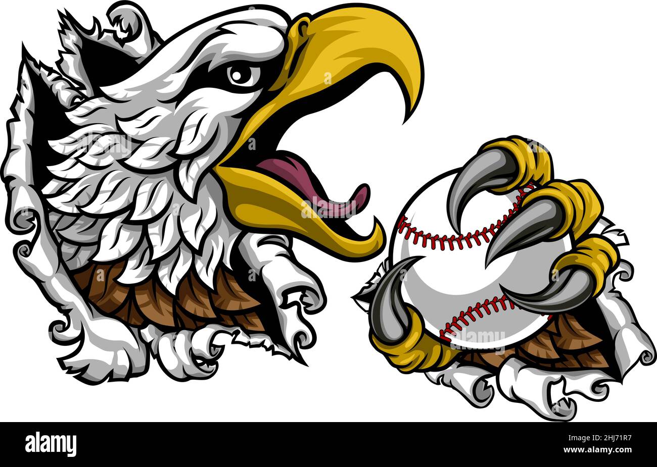 Bald Eagle Hawk Ripping Claw Baseball Ball Mascot Stock Vector