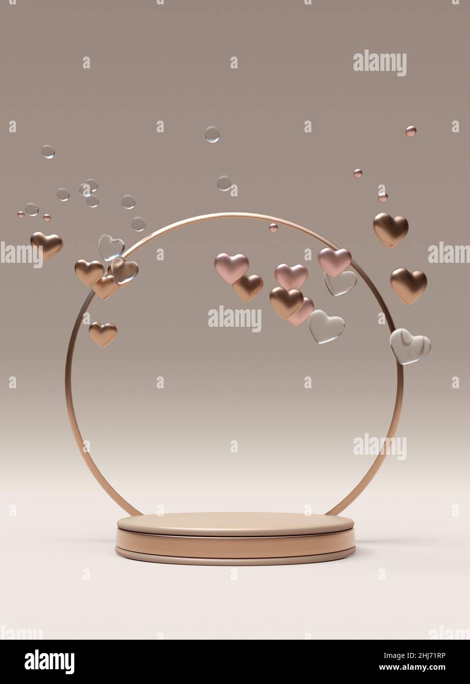 3D abstract vertical composition St Valentine day golden round podium ...