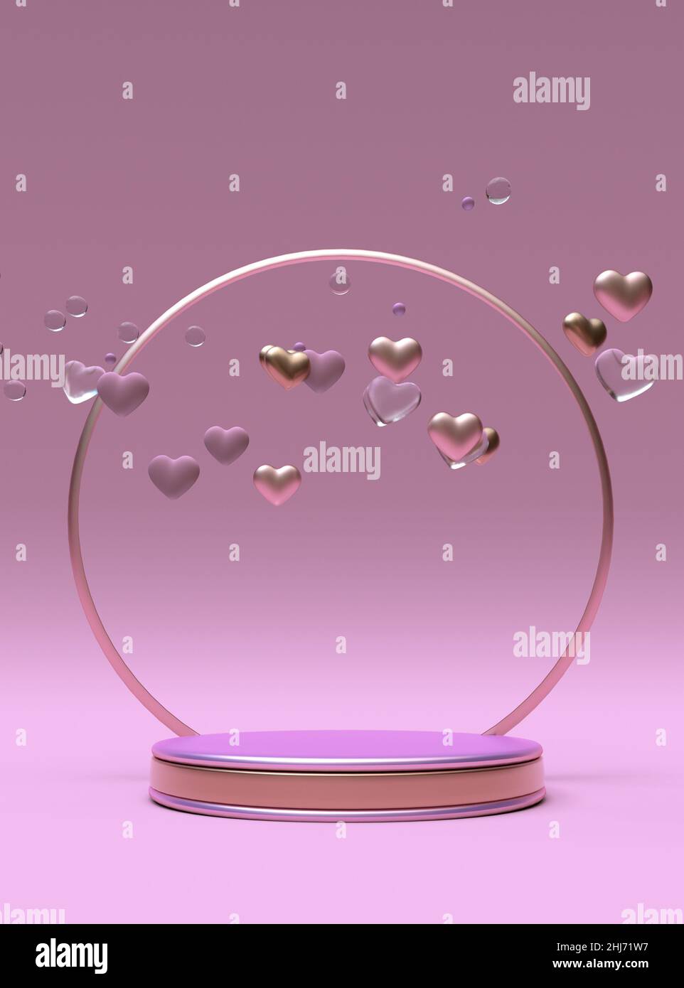 3D abstract vertical composition St Valentine day pink round podium ...