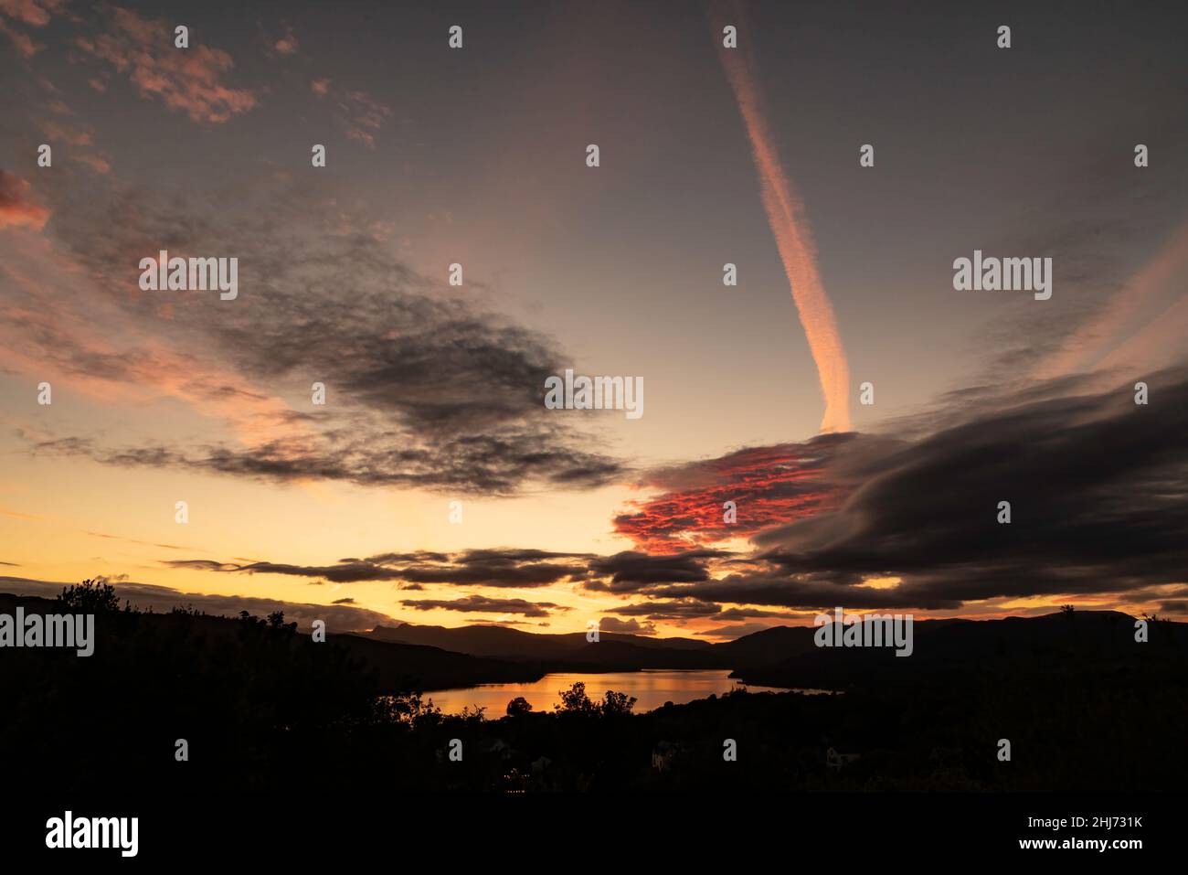 Looking North over Windermere from Biskey Howe at sunset Stock Photo ...
