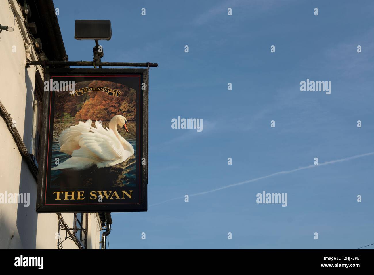 The Swan pub sign, Chaddesley Corbett, Worcestershire, England, UK Stock Photo