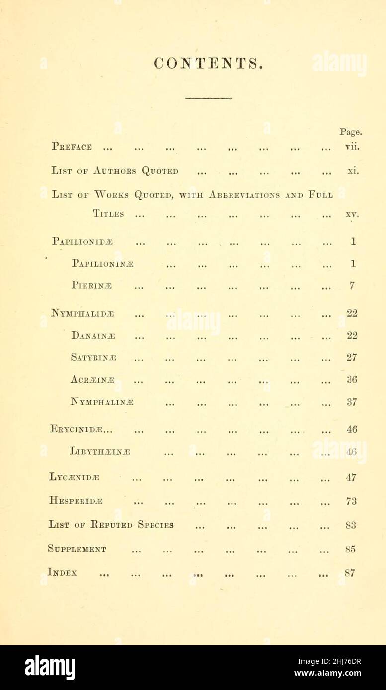 Synonymical catalogue of the Lepidoptera rhopalocera (Butterflies) of Australia (Page v) Stock Photo