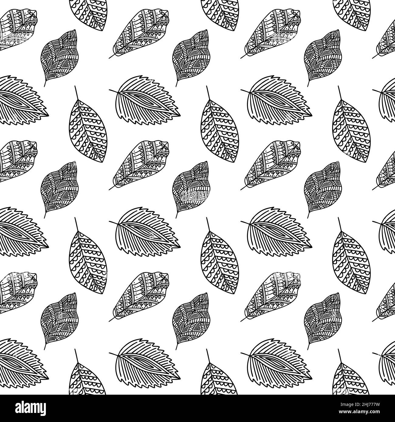 Seamless pattern of hand-drawn plant branches and leaves. Vector floral ...