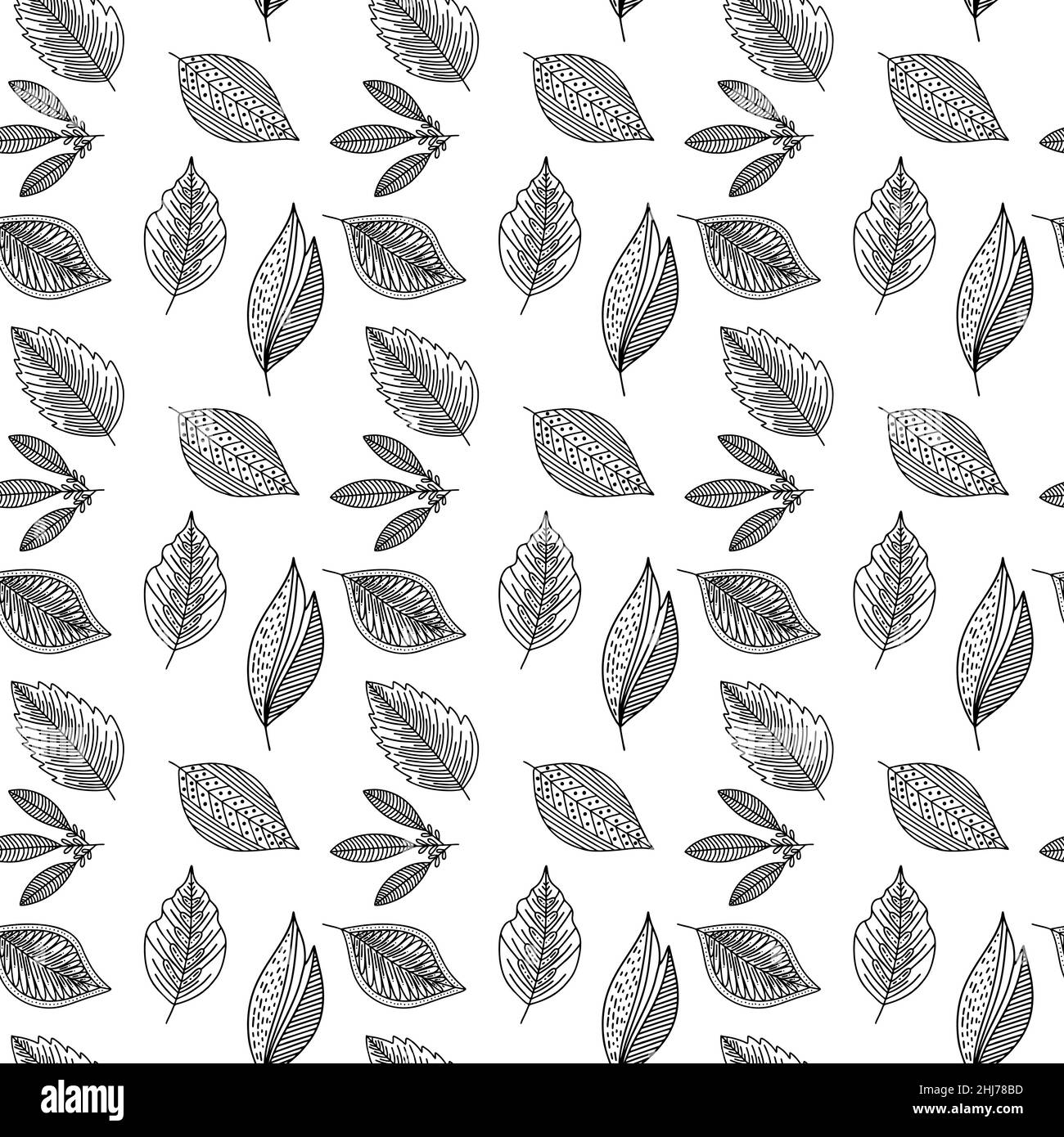 Seamless Pattern Of Hand-drawn Plant Branches And Leaves. Vector Floral 