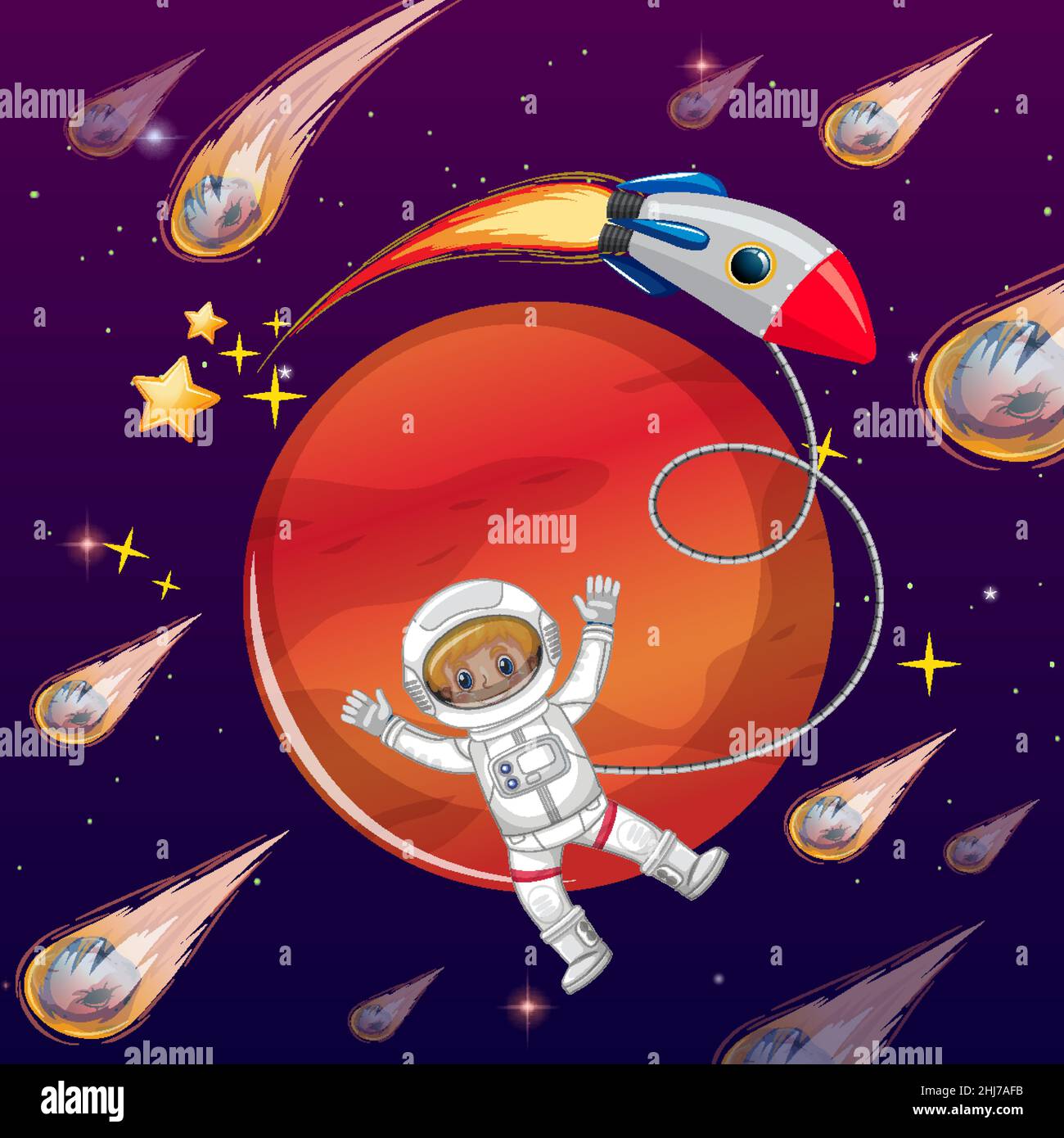 An astronaut in space with rocket illustration Stock Vector Image & Art ...