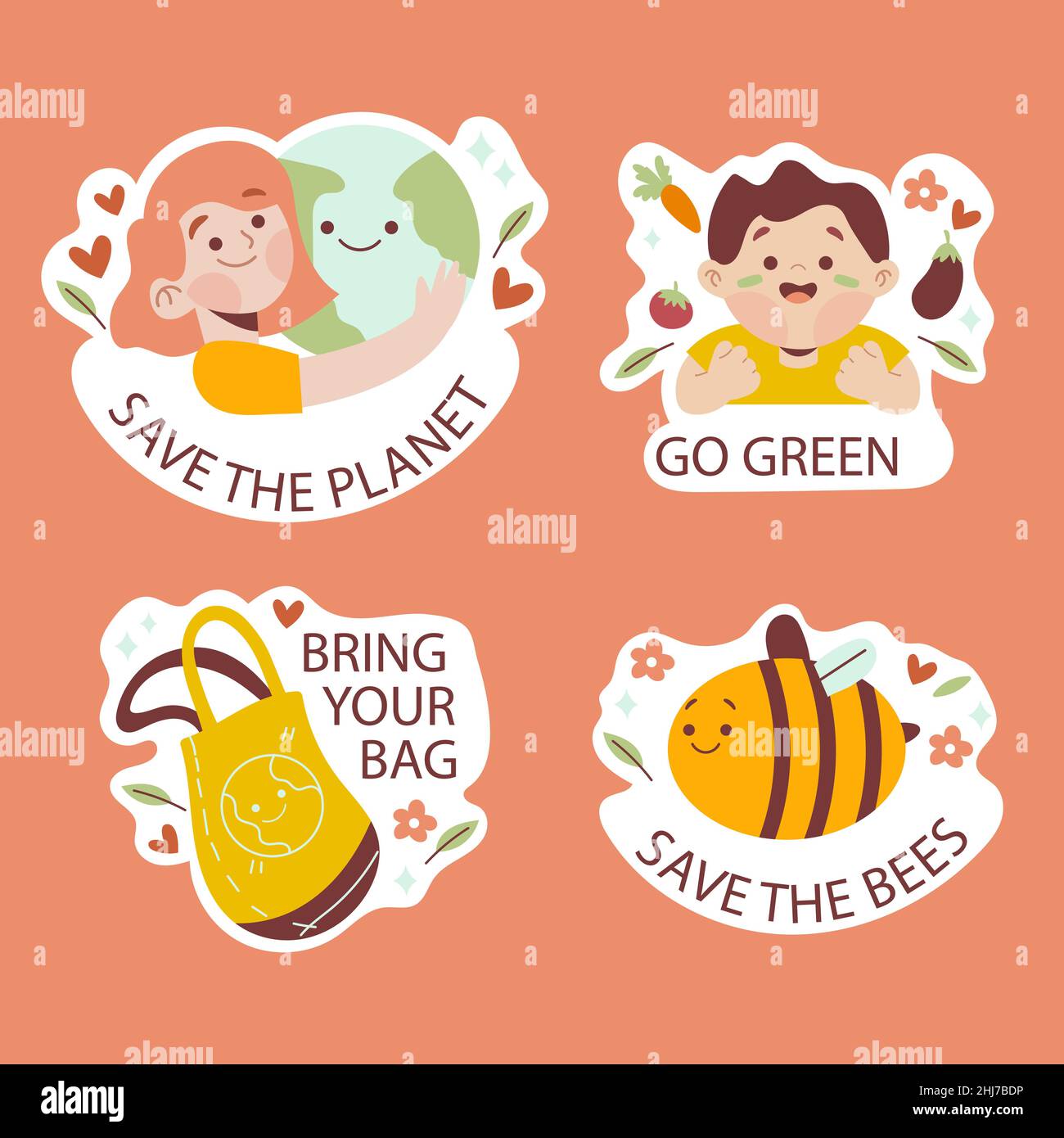 Hand drawn eco friendly badge pack Vector illustration Stock Vector ...