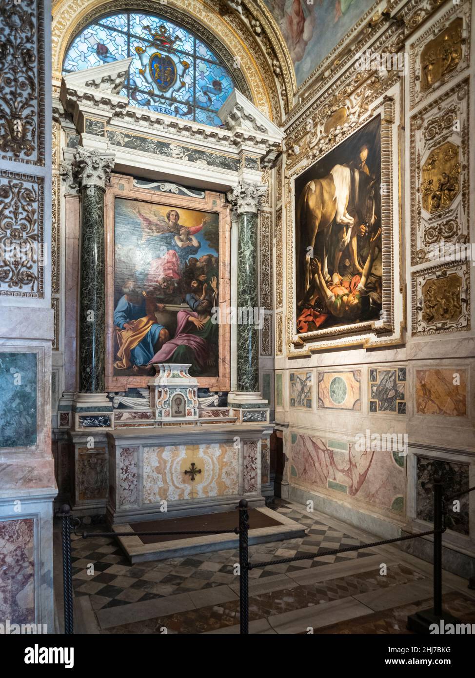 Rome. Italy. Basilica di Santa Maria del Popolo. The Cerasi Chapel (La Cappella Cerasi). The Assumption of the Virgin by Annibale Carracci (left), 160 Stock Photo