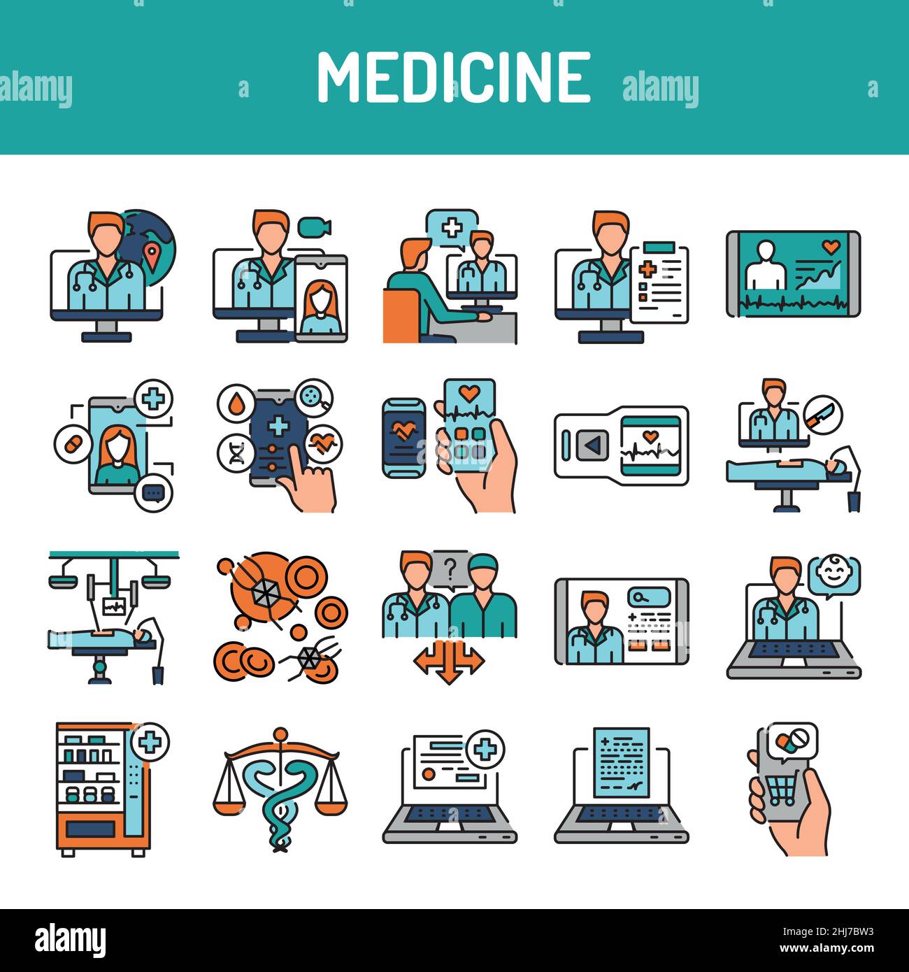 Medicine line icons set. Isolated vector element. Outline pictograms for web page, mobile app, promo. Editable stroke. Stock Vector