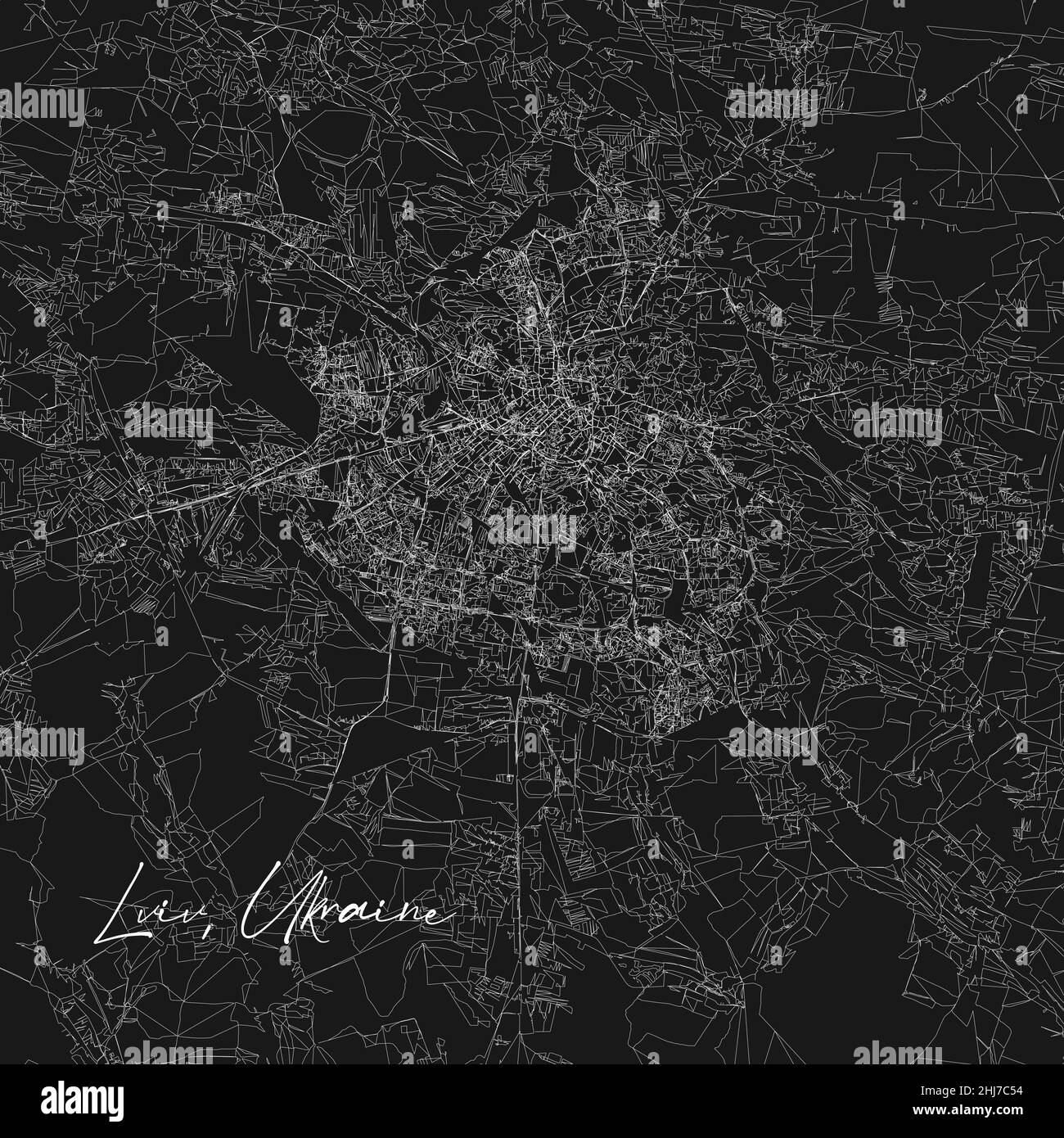 Lviv City Black and white map. Art print template for decoration. Black and white. Stock vector illustration isolated Stock Vector