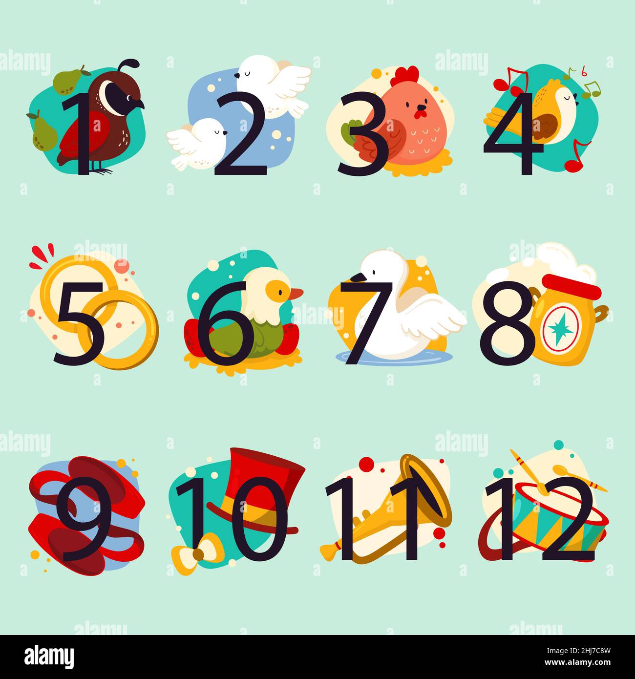 Hand drawn flat 12 days of christmas illustration Vector illustration ...