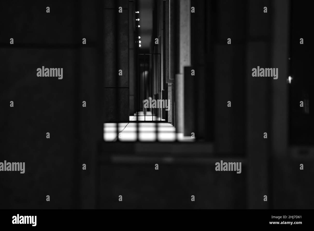 Grayscale of an empty building at night in Berlin Stock Photo - Alamy