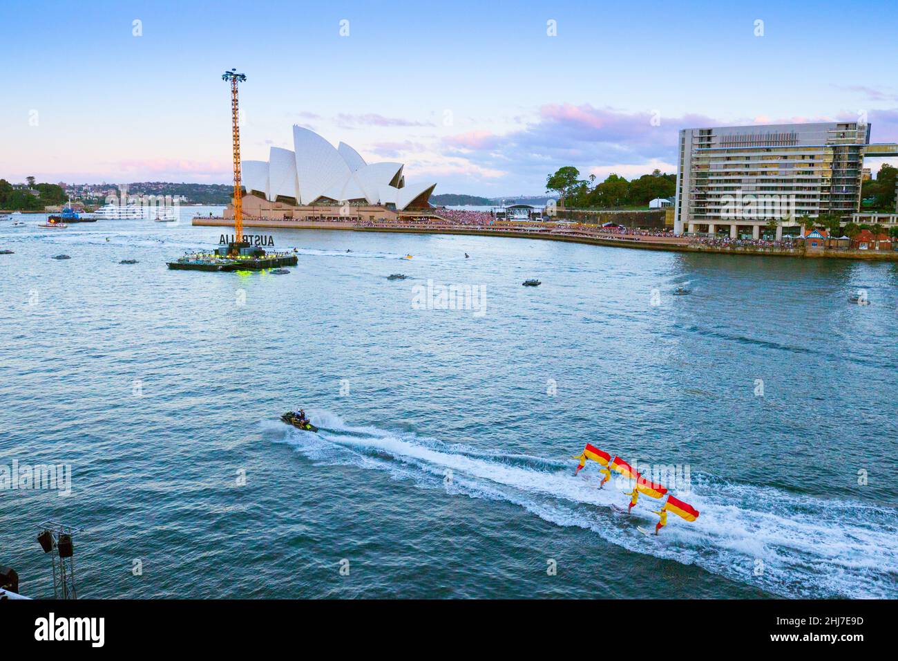 Waterskiers on Sydney Harbour as part of the Australia Day 2022