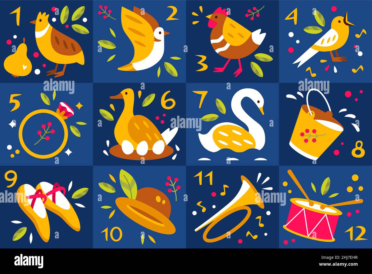 Flat 12 days of christmas illustration Vector illustration Stock Vector ...