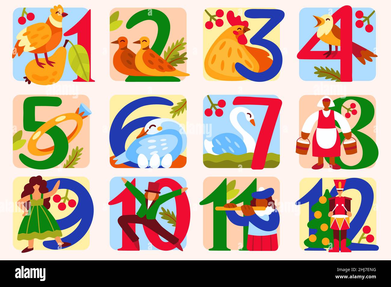 Flat 12 days of christmas illustration Vector illustration Stock Vector ...