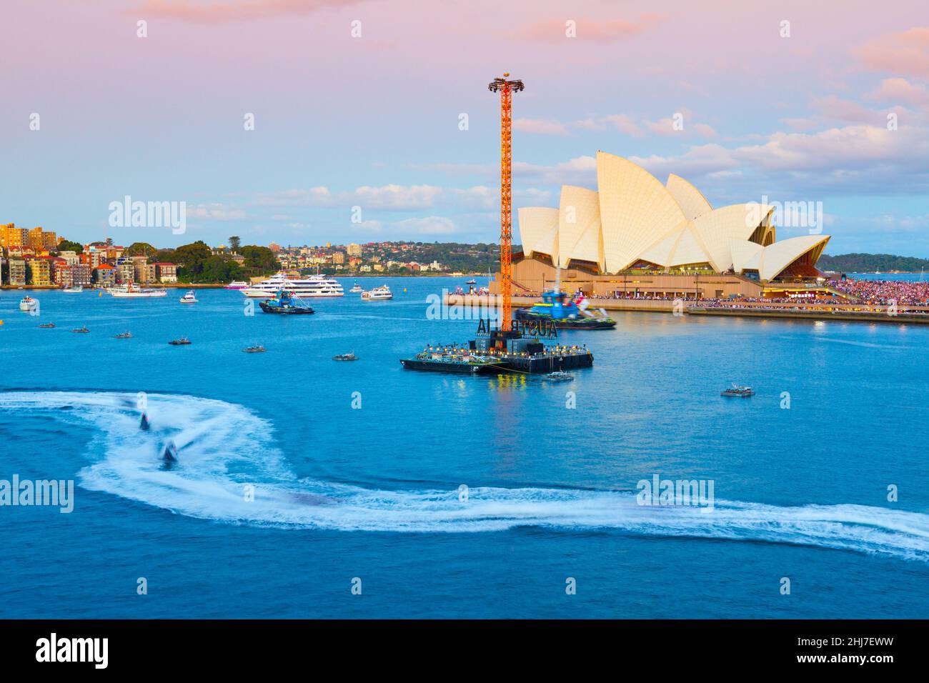 Waterskiers on Sydney Harbour as part of the Australia Day 2022