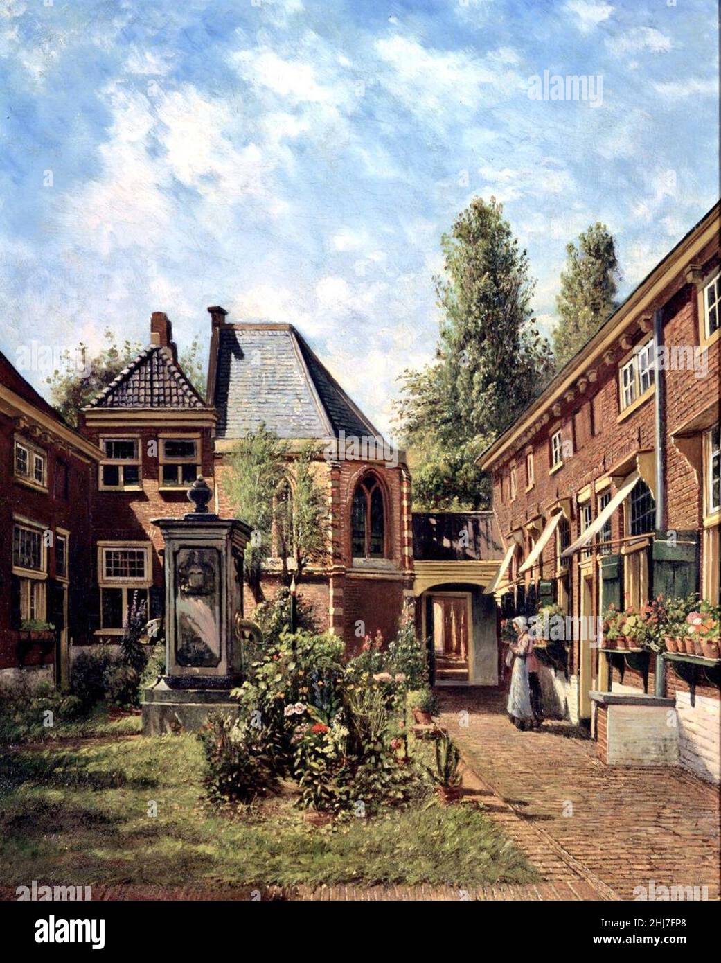 T.W. Ouwerkerk - View of the St. Annahofje in Leiden. Stock Photo