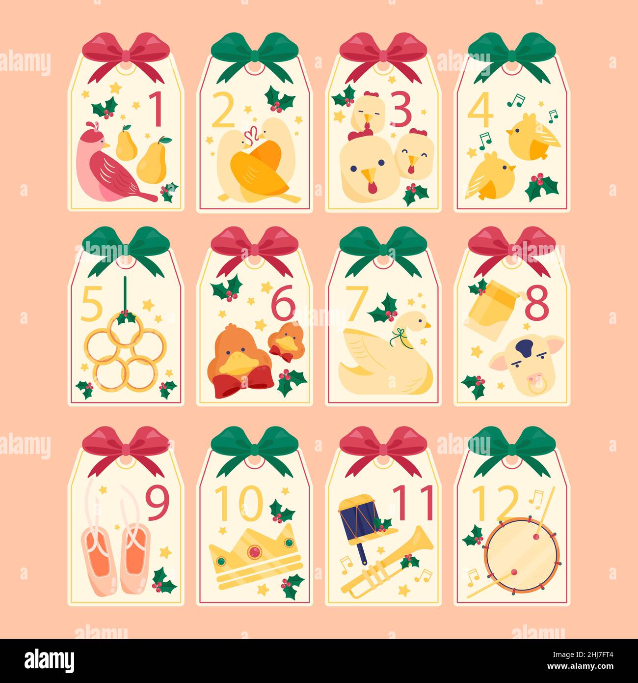 Hand drawn flat 12 days of christmas illustration Vector illustration ...