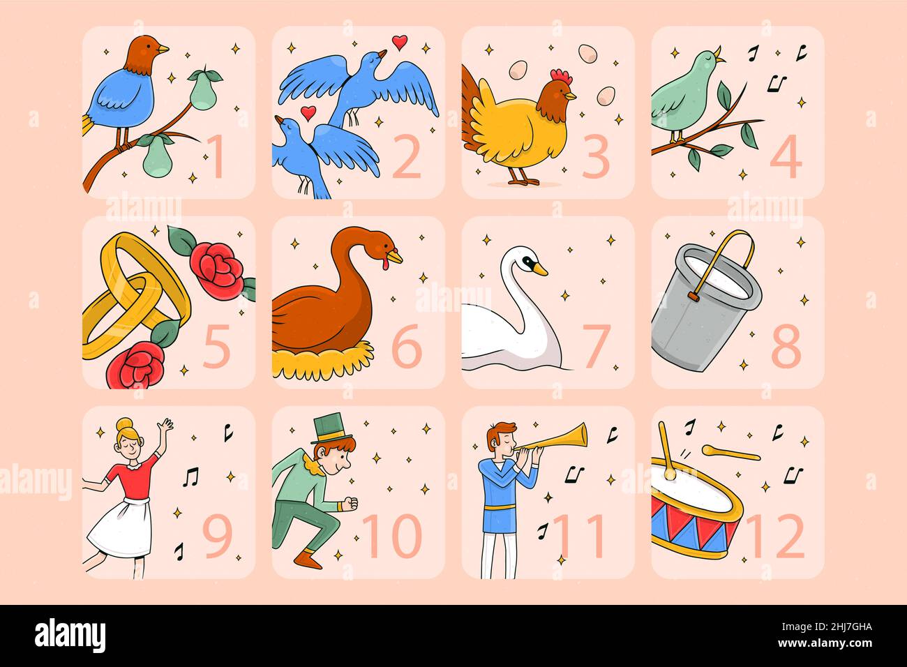 Flat 12 days of christmas illustration Vector illustration Stock Vector ...