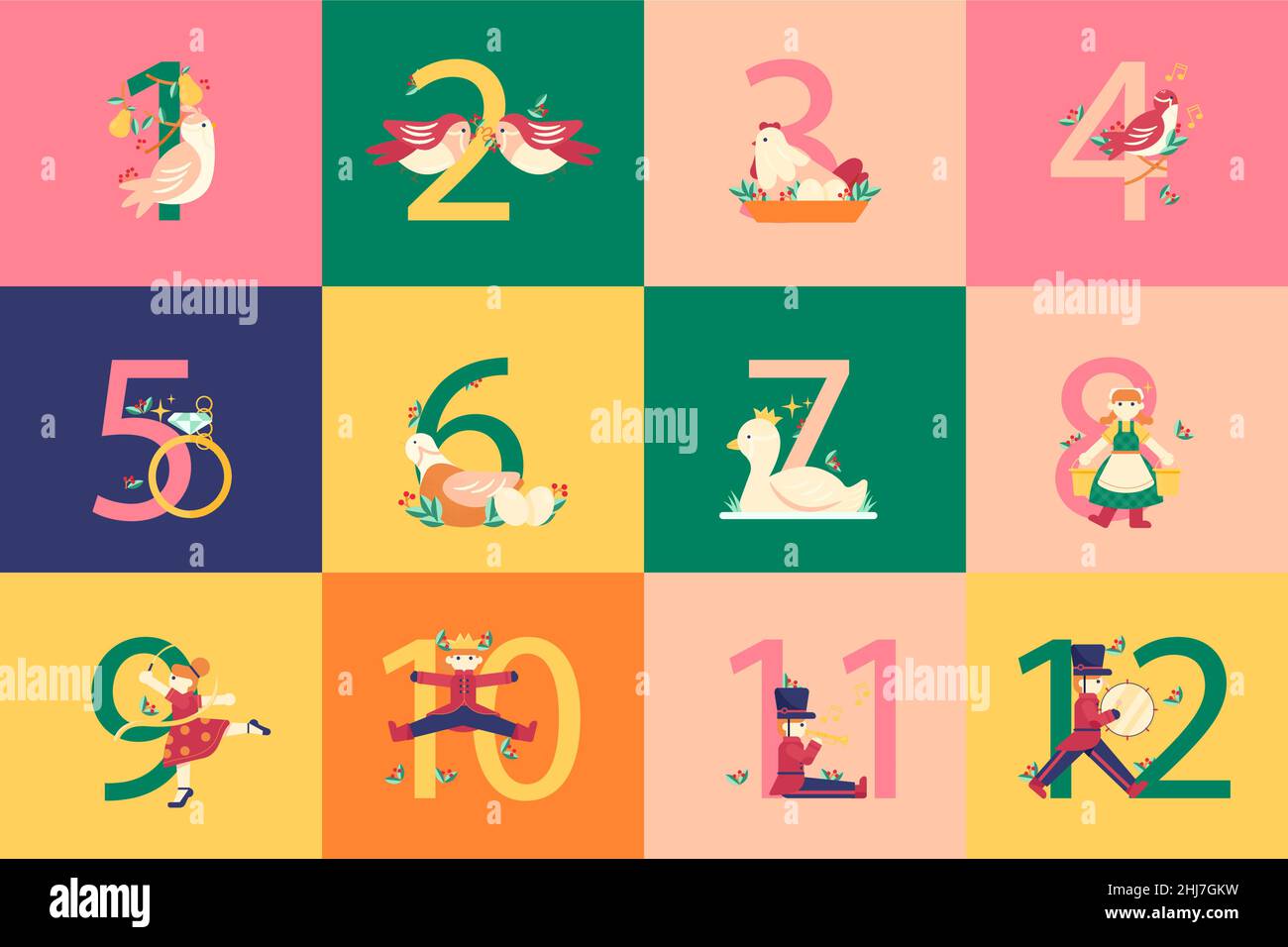 Hand drawn flat 12 days of christmas illustration Vector illustration ...