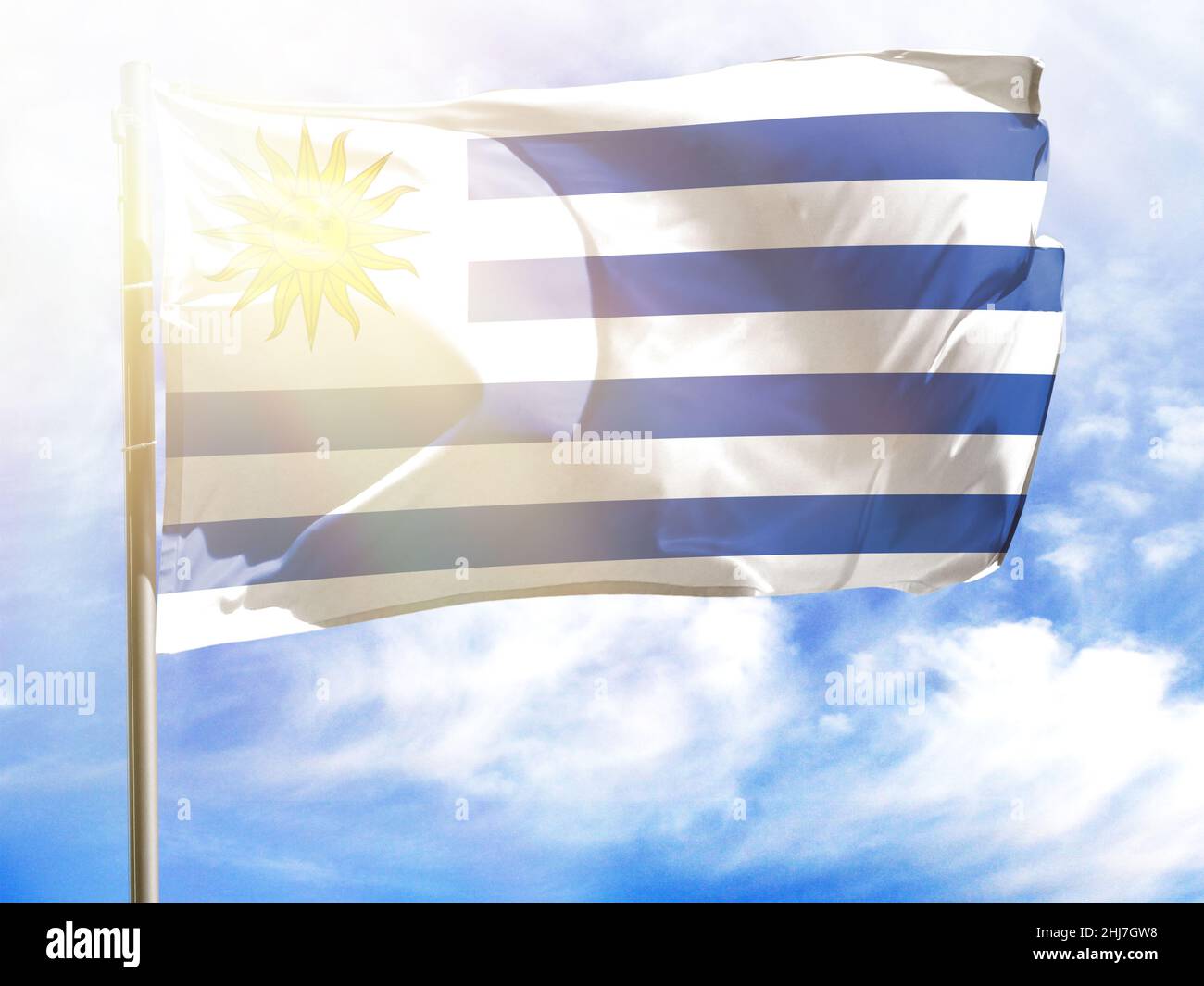 Flagpole with flag of Uruguay Stock Photo