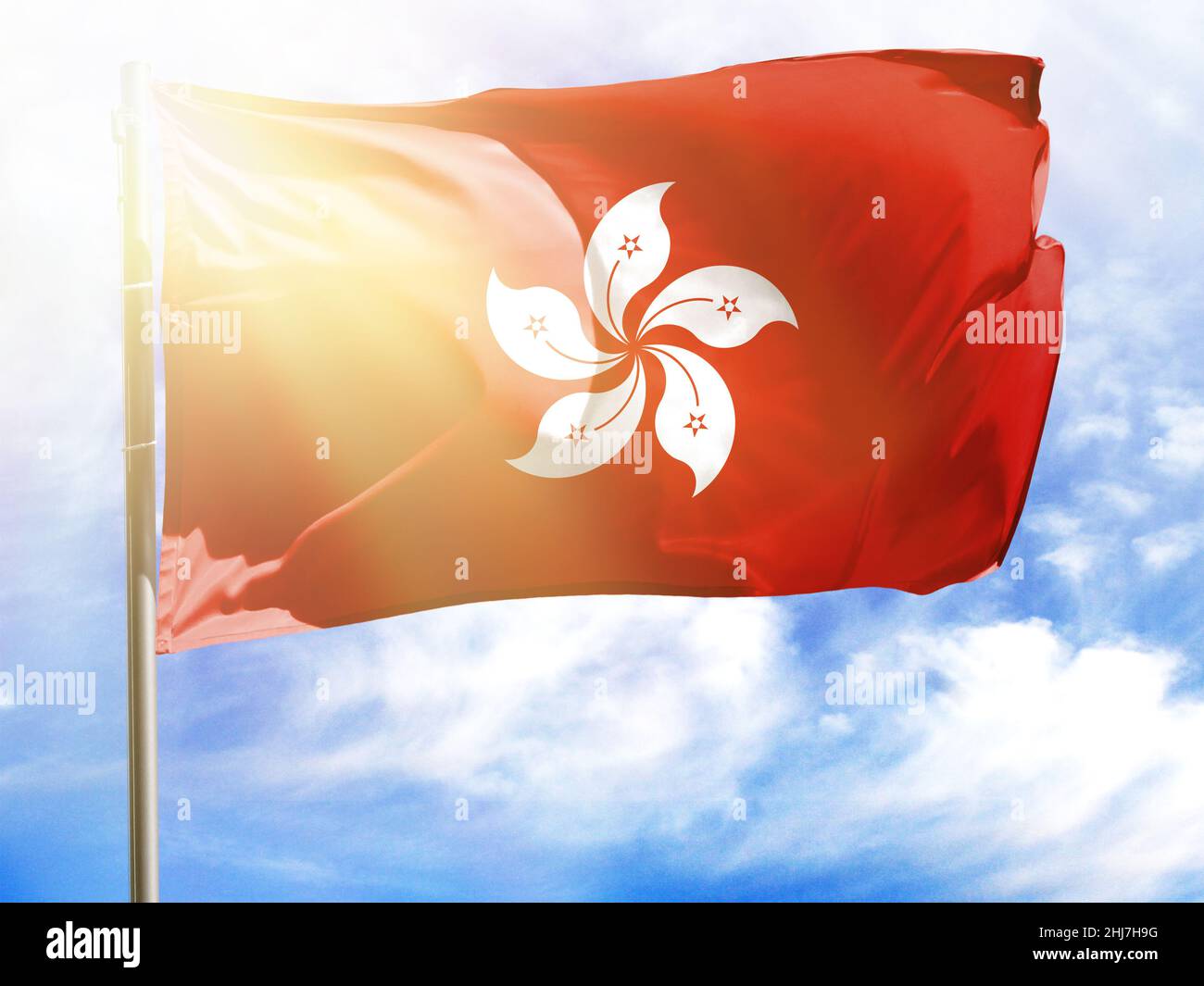 Flagpole with flag of Hong Kong Stock Photo