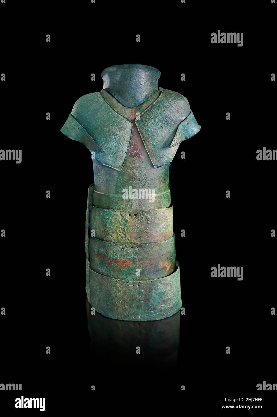 Mycenaean suit of bronze amour, The Armor of Dendra, from the "Tomb of Armor" Mycenaean cemetery of Dendra, 1500 to 1180 BC . Nafplion Archaeological Stock Photo