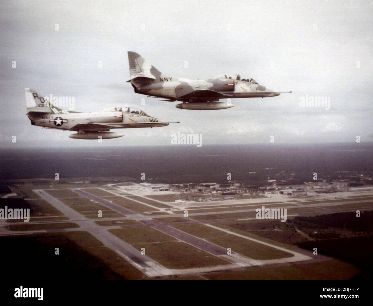 TA-4F Skyhawks VA-45 in flight 1979. Stock Photo