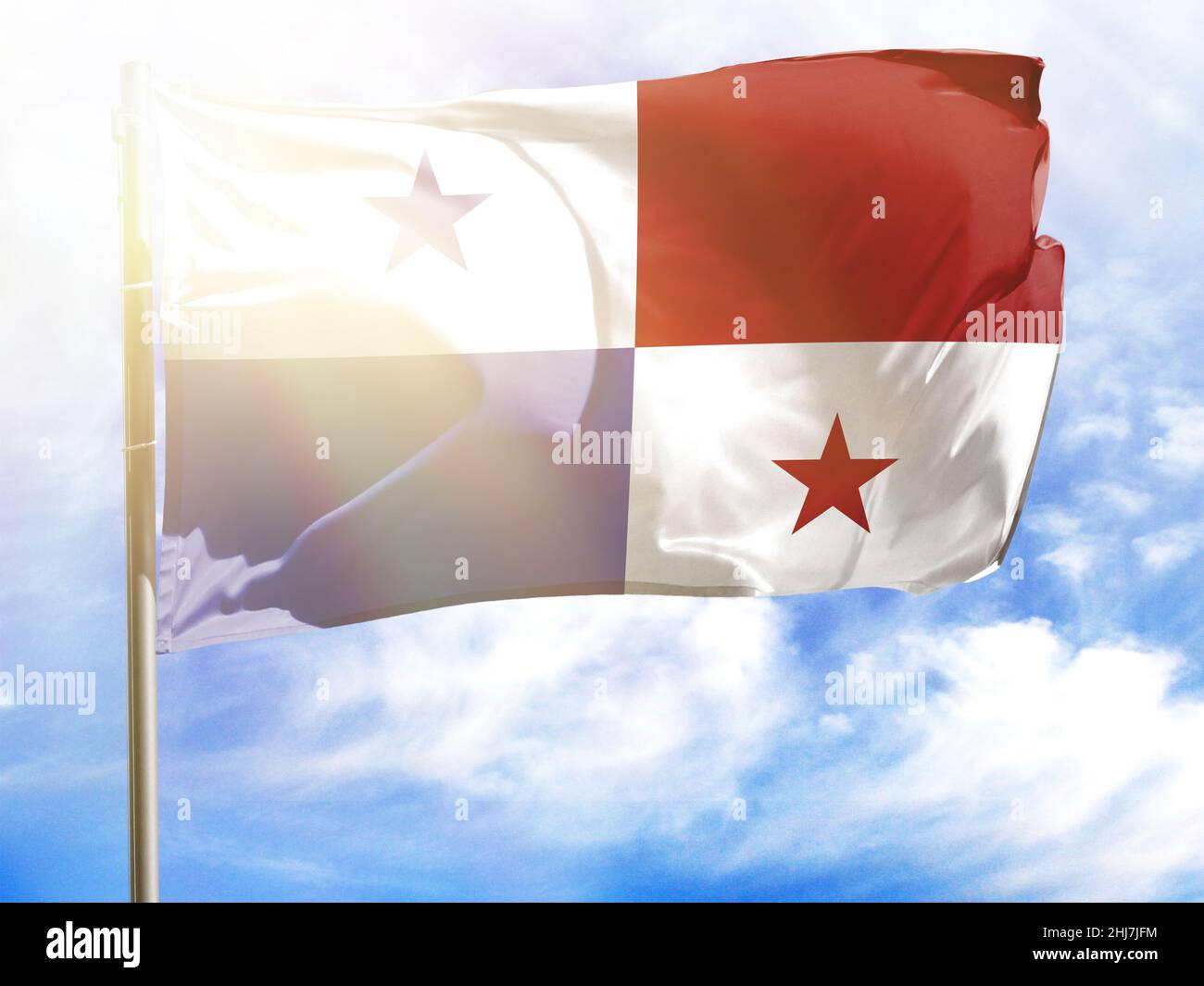 Flagpole with flag of Panama. Stock Photo