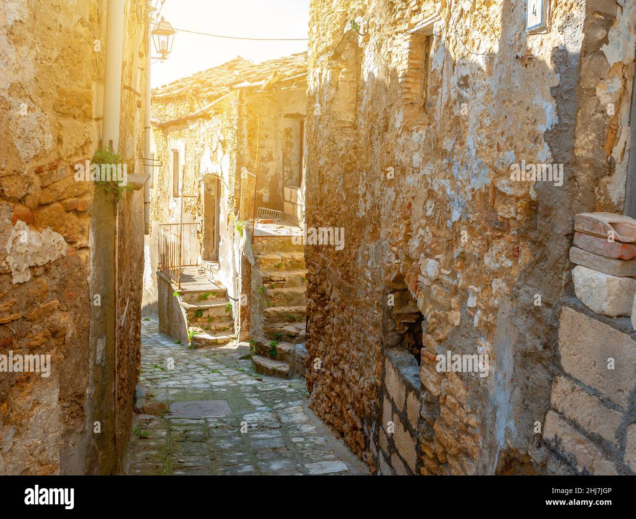 A street in an old Italian medieval city. Sights of Europe. Stock Photo