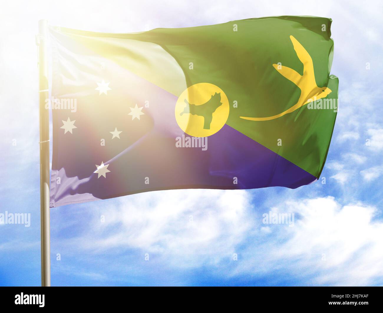Flagpole with flag of Christmas Island. Stock Photo