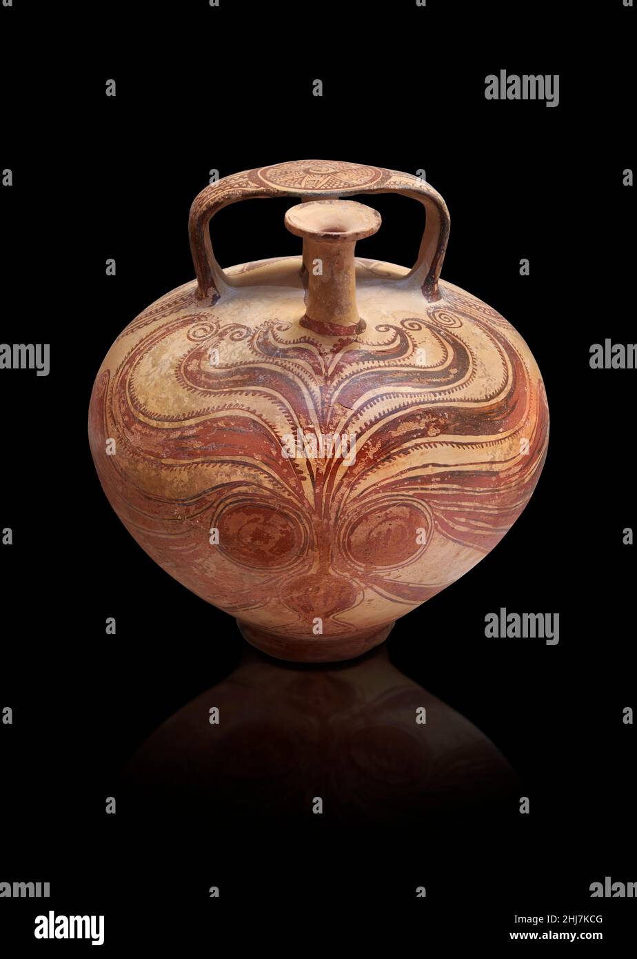 Mycenaean pottery - Terracotta stirrup jar with styalised octopus design from chaber tomb 1:5 and 1:6, 1140-1100 BC, Mycenaean cemetery of Asine. Nafp Stock Photo