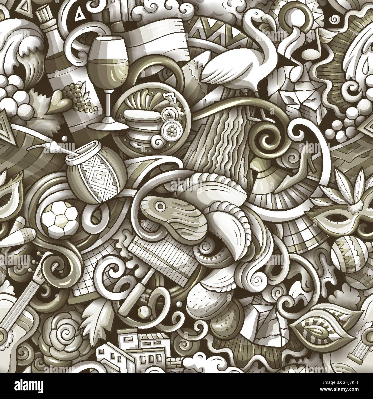 Cartoon doodles Argentina seamless pattern. Stock Vector