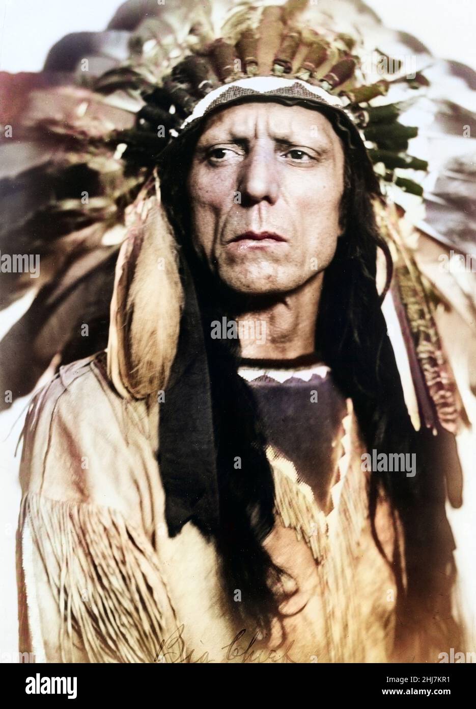 Chief War Eagle - Antique and vintage photo - Native american / Indian / American Indian, c 1909. Colorized. Stock Photo